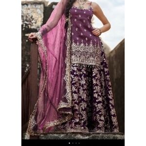 Wine Color Btocade Sharara Suit